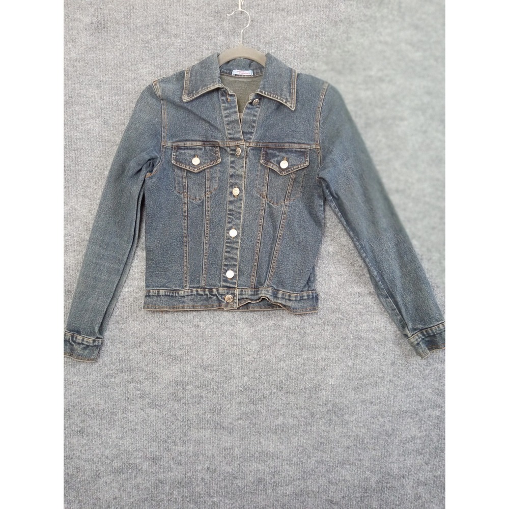 Planet Cyberg Denim Jacket Womens Small Button Front Blue Jean